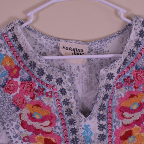 Savanna Jane Boho Floral Embroidered Bell Sleeve Top Bohemian Coastal - Size L - Picture 5 of 11